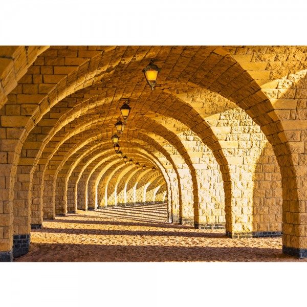 Fototapete Arched Stone Architektur Tapete Arkaden 3D Gewölbe Säulen Sandstein Steinwand beige | no. 66