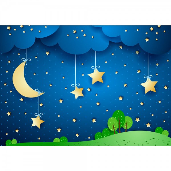 Fototapete Dreaming Night Kindertapete Tapete Kindertapete Sternenhimmel Stars Sterne Nachthimmel Mond blau | no. 120