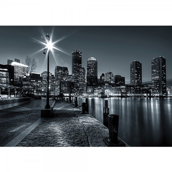 Fototapete New York Tapete Laterne Nacht Skyline Lichter Fluss schwarz - weiß | no. 843