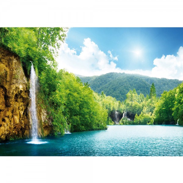 Fototapete Wasser Tapete Wasserfall Bäume Meer Wasser Himmel Sommer Urlaub blau | no. 377