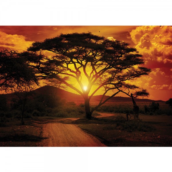 Fototapete Sonnenuntergang Tapete Sonnenuntergang Baum Weg Afrika Giraffe Romantik orange | no. 284