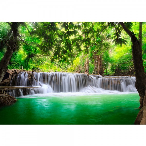 Fototapete Deep Forest Waterfalls Natur Tapete Wasserfall Bäume Wald Thailand See Wasser Meer grün | no. 67