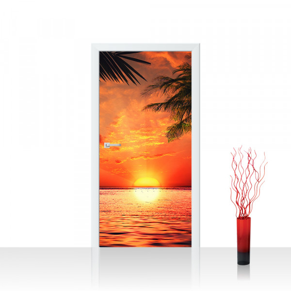 Tür Fototapete "Caribbean Sundown" 100x211 cm Sonnenaufgang Meer Strand Beac 