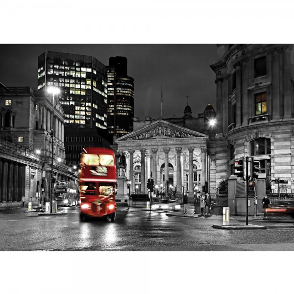Fototapete London Tapete London Bus Lightning Nacht Skyline rot | no. 538