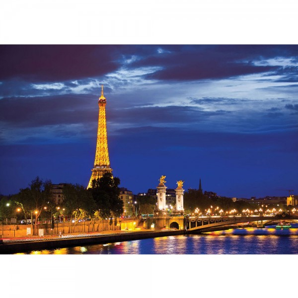Fototapete Skylines Tapete Paris Eifelturm Fluss Nacht Lightning Skyline Stadt Panorama gelb | no. 983