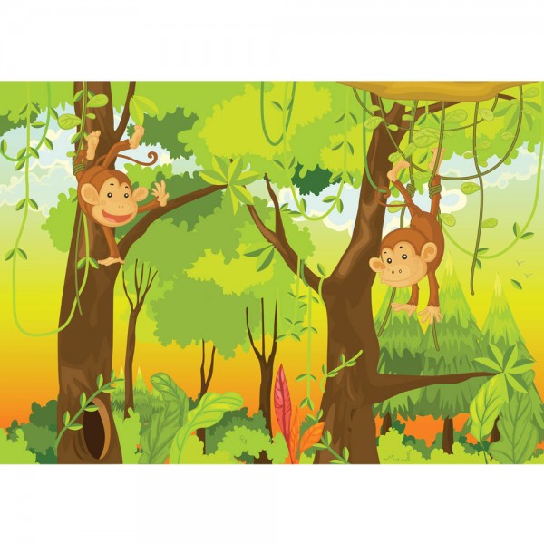Fototapete Jungle Animals Monkeys Kindertapete Tapete Kinderzimmer Safari Comic Affen Dschungel Äffchen grün | no. 94