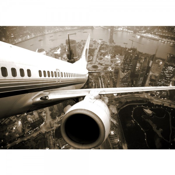 Fototapete Skyline Fligt USA Tapete Skyline Flugzeug Urlaub braun sephia schwarz - weiß | no. 48